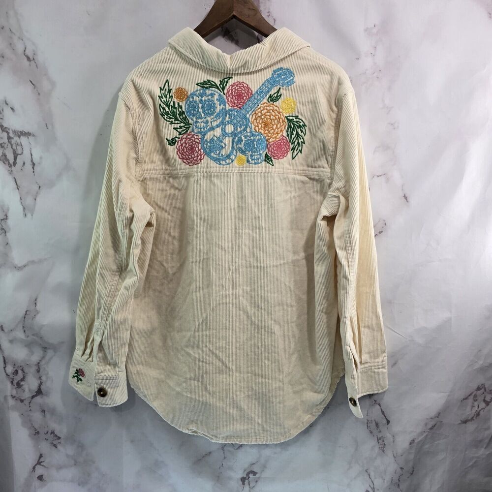 Disney Shirt Jacket Womens XL Corduoy Button Up Embroidered Coco Pixar Skull - Picture 5 of 13